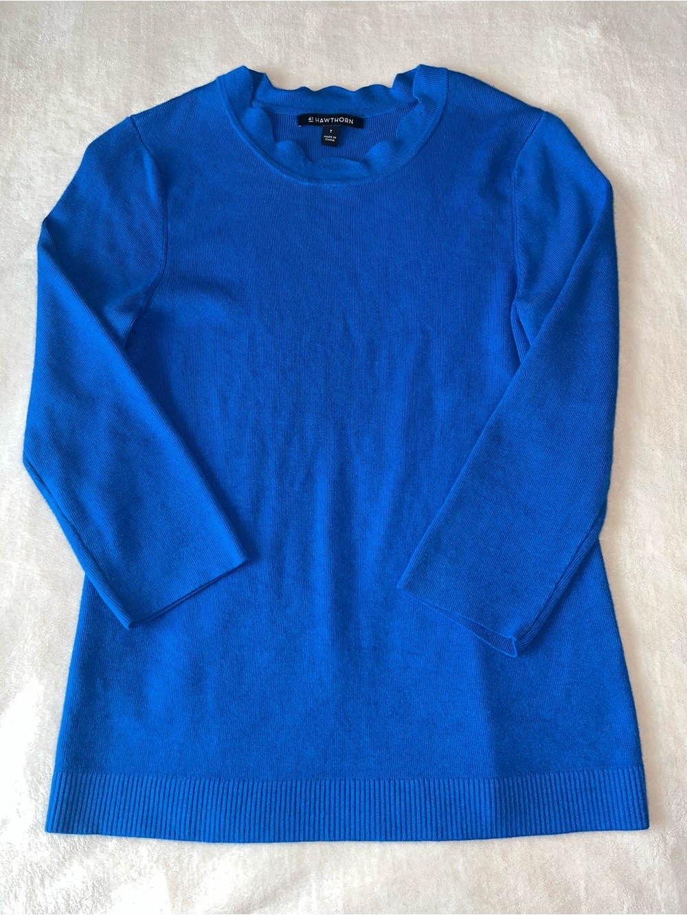 41 Hawthorn Royal Blue Scallop Neck Knit Sweater Chic Feminine Layering Small
